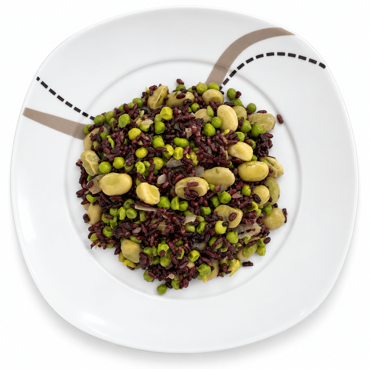 Insalata di riso nero, piselli e fave