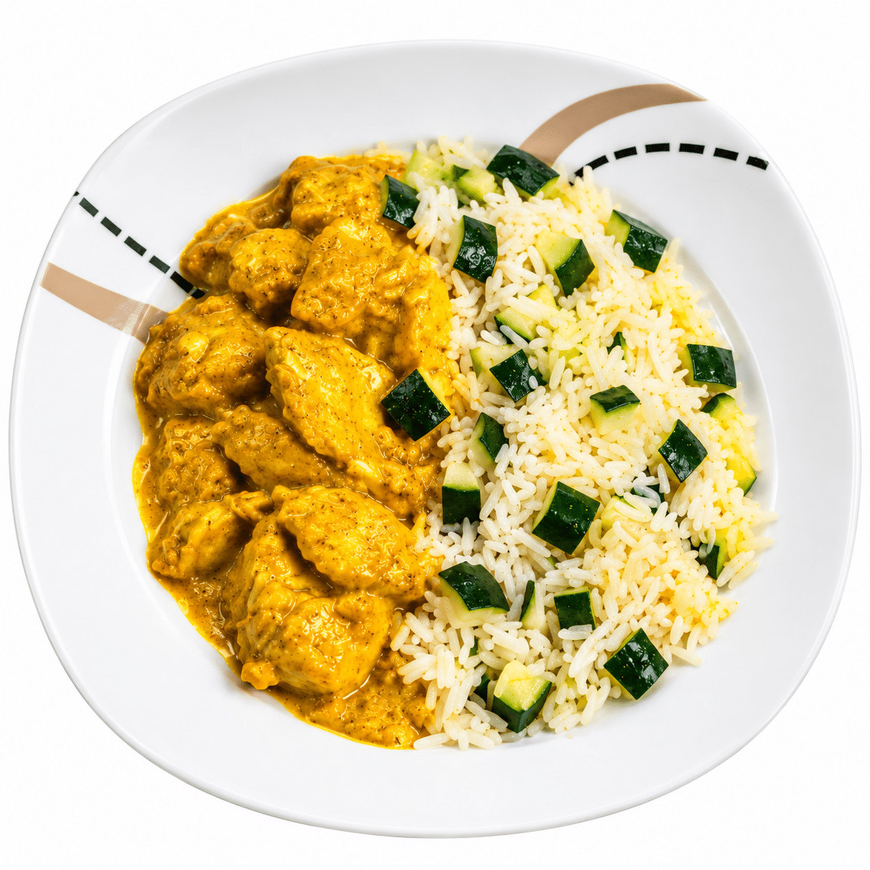 Pollo al curry con riso e zucchine