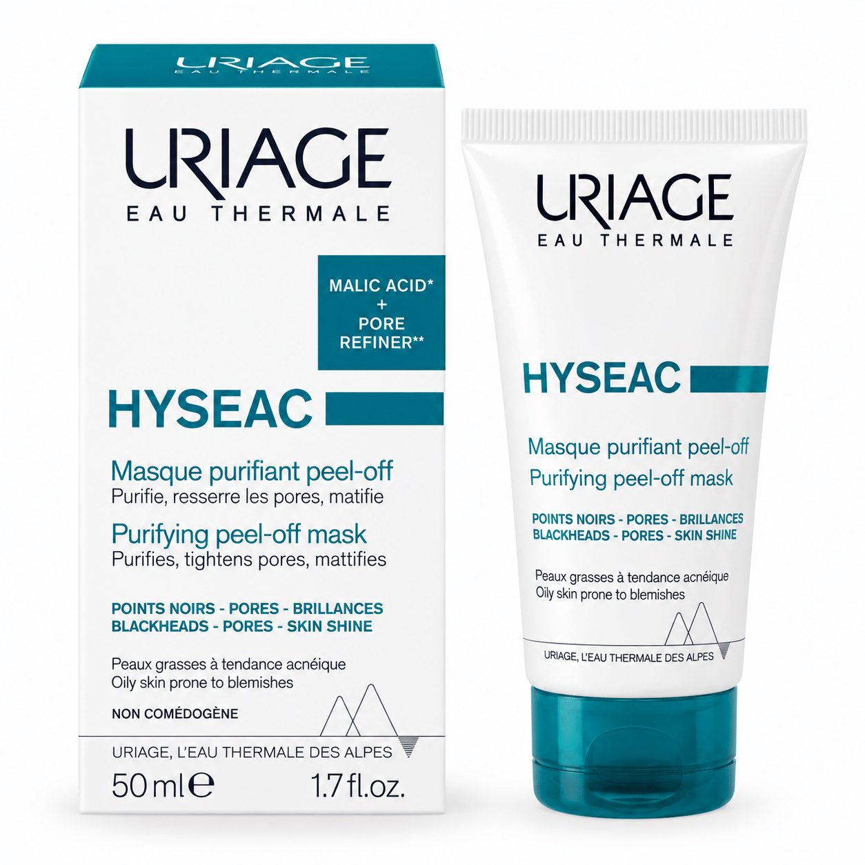 Espositore Uriage Hyseac su sfondo bianco