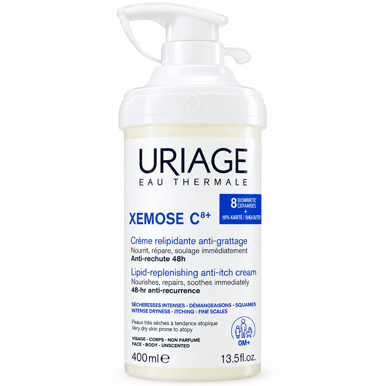 Flacone Uriage Xémose su sfondo bianco