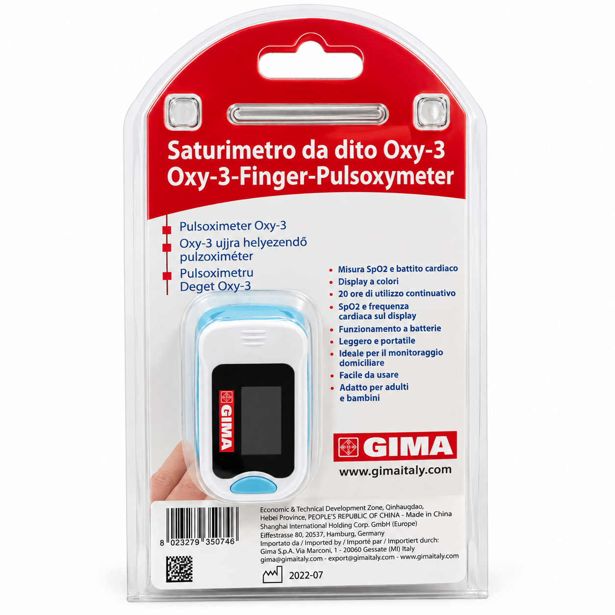 Saturimetro da dito Oxy-3 in confezione