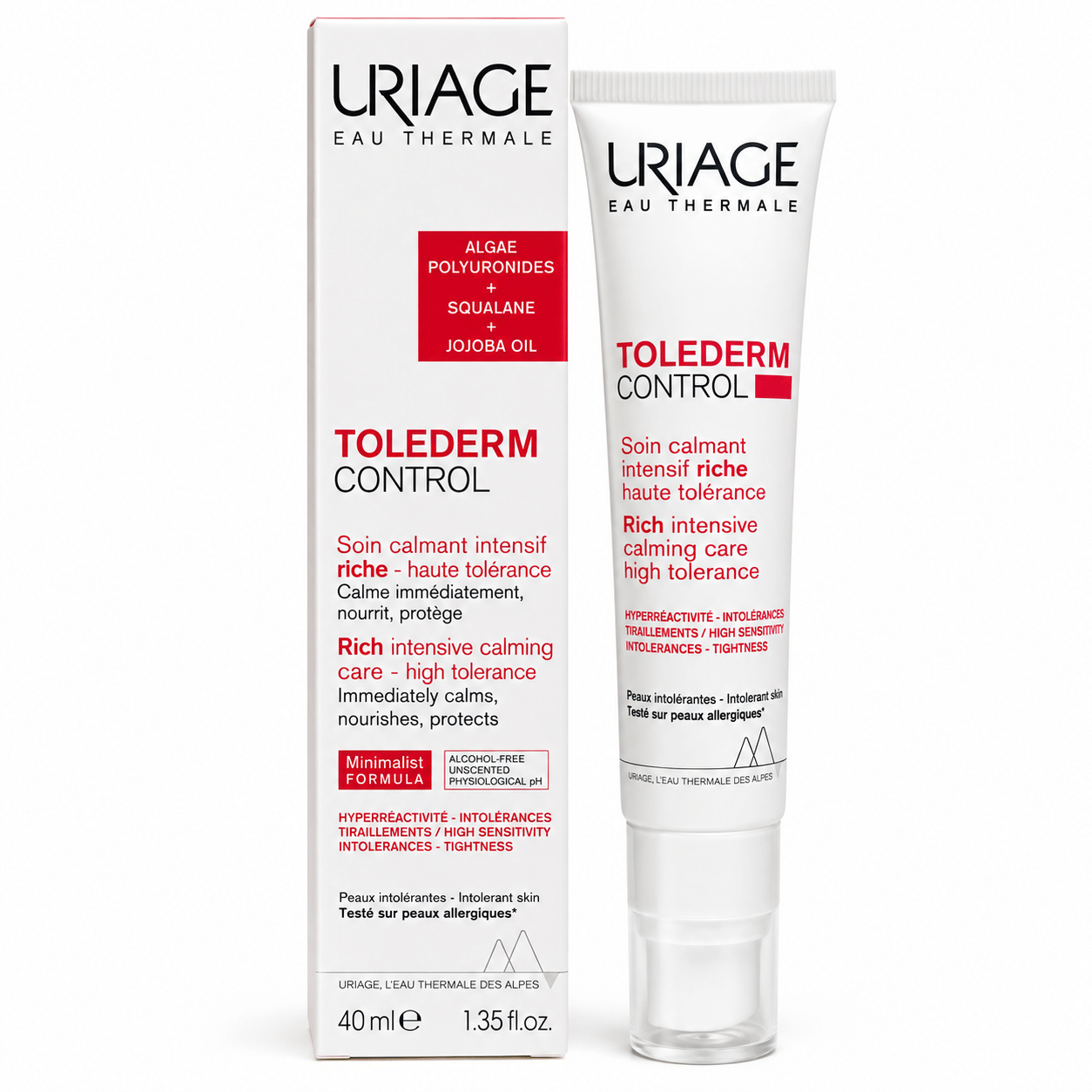 Set Uriage Tolederm Control su sfondo bianco