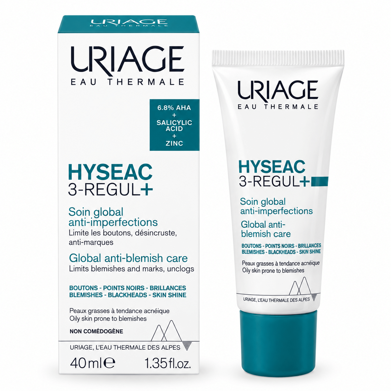 Set cosmetico Uriage Hyseac su sfondo bianco
